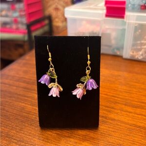 New Charming Floral Drop Earrings in Purple, light purple and Gold tone